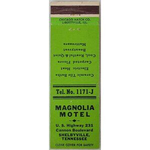 Front Strike Matchbook Cover Magnolia Motel Shelbyville TN Tennessee